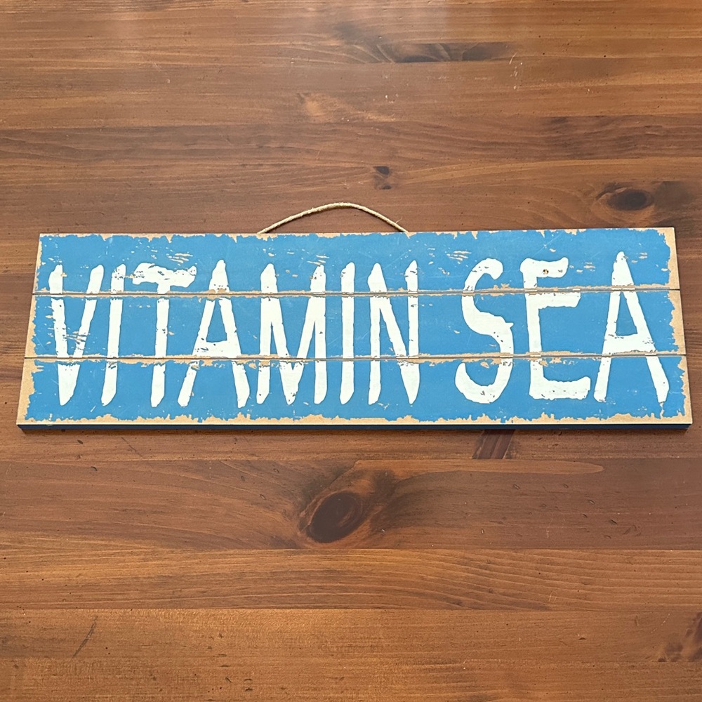 Blue 'Vitamin Sea' Wooden Sign
